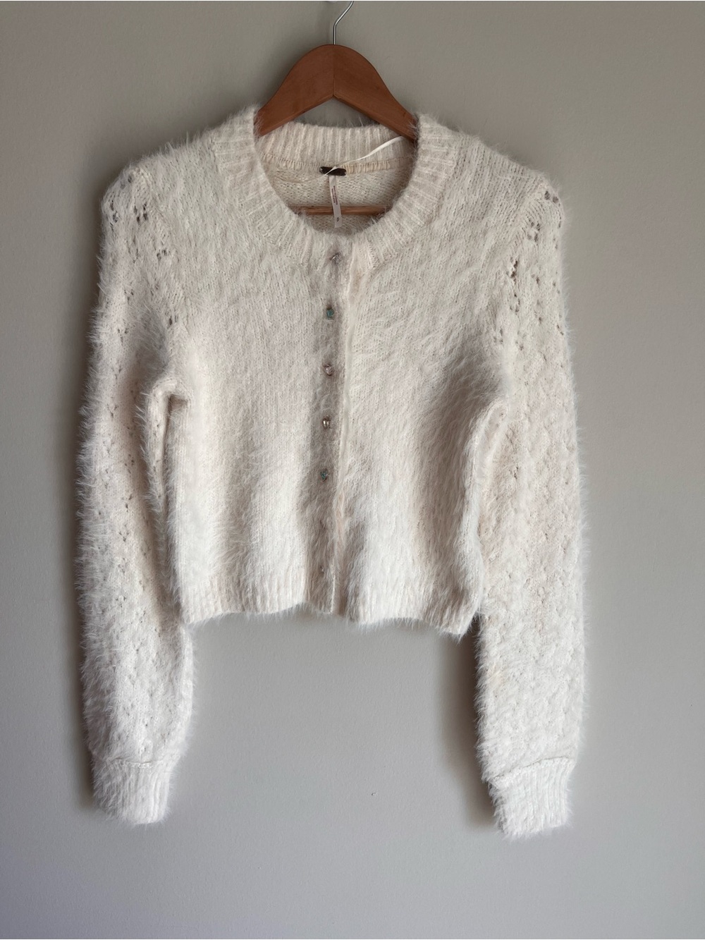 Free People Women’s Celeste Brushed-Knit Cardigan in Ivory Size Small (S)
